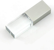 64GB USB 2.0 Flash Drive Crystal Blue LED Light Transparent Glass Pen Drive C...