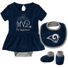 Los Angeles Rams Girl's 3 Piece Creeper Bib Bootie - Navy
