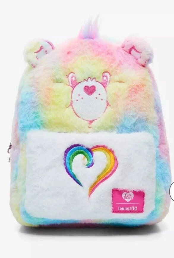 NWT Care Bears Pastel Rainbow Fuzzy Mini Backpack LOUNGEFLY