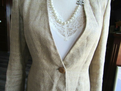 Giorgio Armani Biege Linen Peplum Jacket Size 40 - Picture 2 of 9