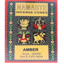 Amber, Namaste Milder Fragrance Natural Cone Incense, 16 Cone Box
