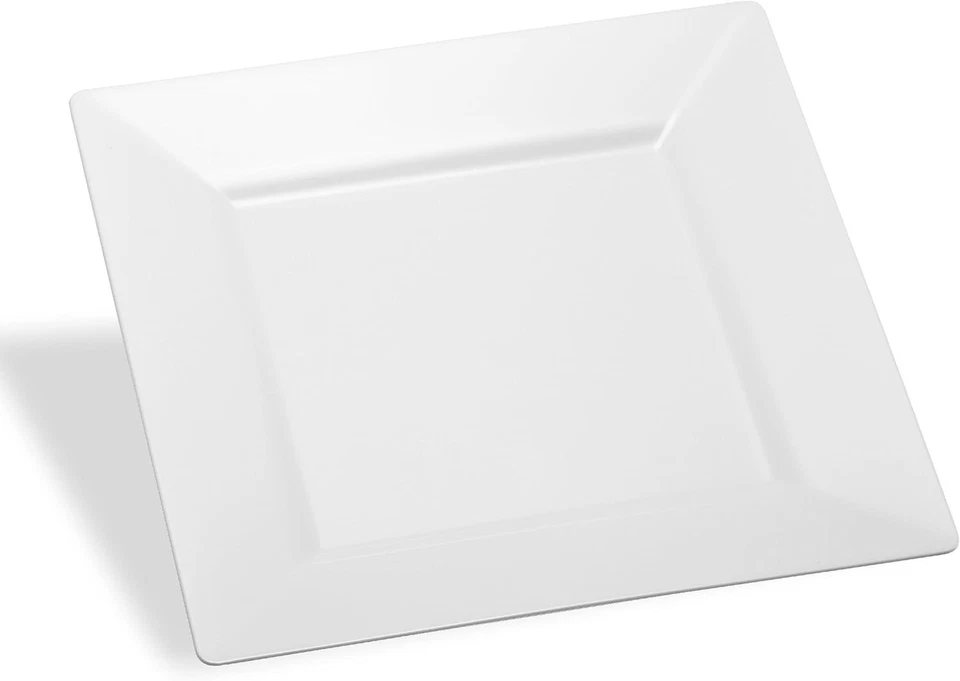 PLATOS DE BORDE PARA FIESTAS 9" Platos de cena de plástico desechables cuadrados blancos 20 ct Foto 2 de 4