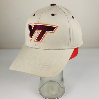 Virginia Tech Hokies Hat Cap Strap Back Hook Loop Khaki Embroidered Logo - READ