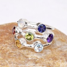 Natural Multi stone Ring 925 Sterling Silver Multi Stone Ring Handmade-HR065