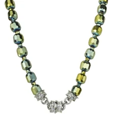 Kirks Folly Divine Sparkle Crystal Beaded Magnetic Necklace silvertone/green