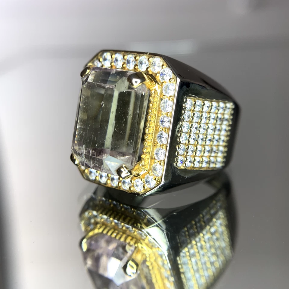 Natural Kunzite, Light Pink Emerald Cut in a Sterling Silver Rhodium Plated Ring - Image 2 of 4