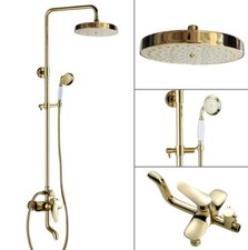 Wall Mount Luxury Golden Brass Bathroom Rain Shower Faucet Set Mixer Tap 2gf315