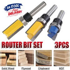 3PCS Flush Trim Router Bit Set Quarter Inch Shank Top Bearing Wood Cutter AU