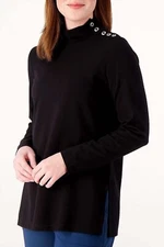 Susan Graver Every Day Petite Supreme Knit Mock Neck Tunic Black