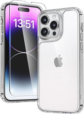 Tauri 3 in 1 Clear für iPhone 14 Pro Max Hülle und 2X HD Displayschutzfolie, [12