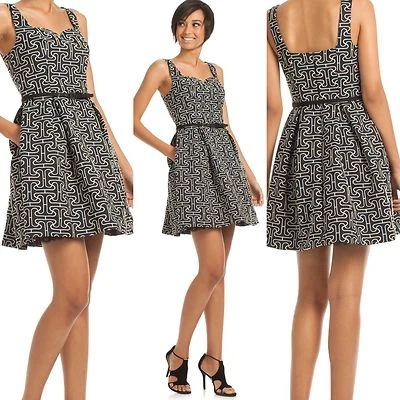 Trina Turk Kristen Court Tt Carreau Jacquard Ceinture Poches Robe Sz 6 8 10 Bn - Photo 1/4