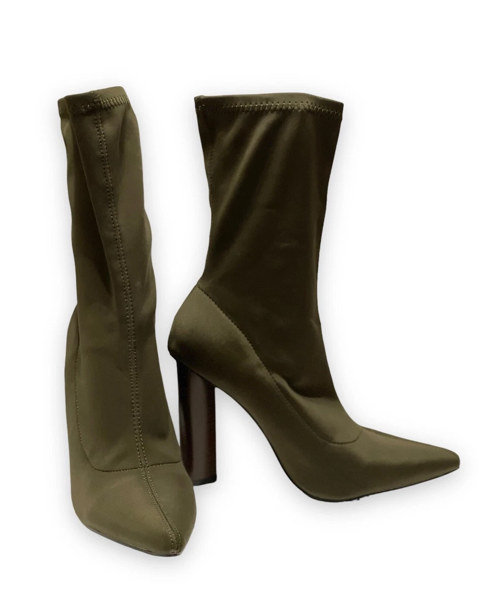 Fashion Nova Forrest Green Boot heels Sock style chunky heel