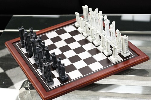 Frank Lloyd Wright Midway Gardens Sprites Resin Chess Pieces & Wooden Board Set - Picture 1 of 12