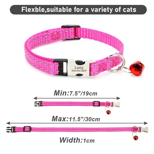 Bell Engraved Name Reflective Safety Walking Cat Collar Personalized Adjustable - Picture 2 of 13