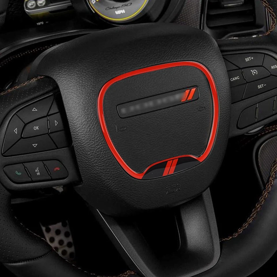 Cubierta de embellecedor del volante del coche Auovo para Dodge Charger Challenger 2015-2023 Foto 3 de 4