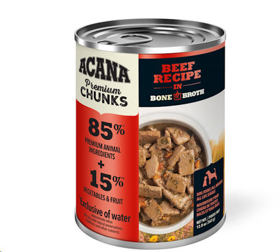 Premium Chunks Beef Recipe in Bone Broth Wet Dog Food, 12.8 oz., Case of 12