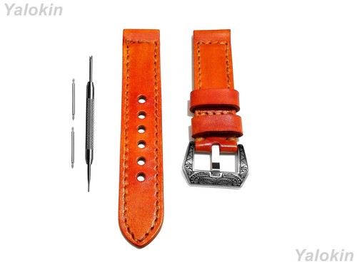 Orange Brushed Leather Band for Samsung Watch 7 FE 6 5 4 40 42 43 44 45 46 47mm - Picture 3 of 9