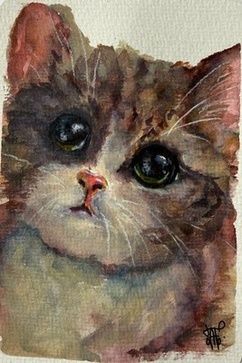 Cute Cat Painting Animal Original Watercolor Art  Small Wall Art Cat Artwork