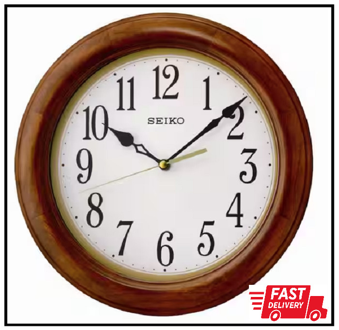 Seiko Wall Clock Wood Frame Round 11.5 in Analog Quiet Sweep Second Hand Classic