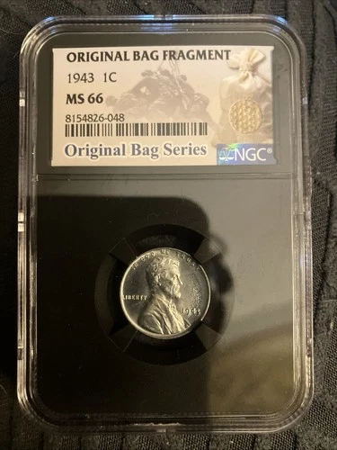 1943 Lincoln Steel Cent NGC Graded MS66 Original Bag Fragment Slab