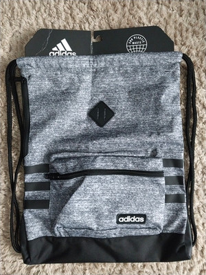 Adidas Classic 3S Sackpack Drawstring Gym Bag Slate JERSEY ONIX GREY / BLACK NEW