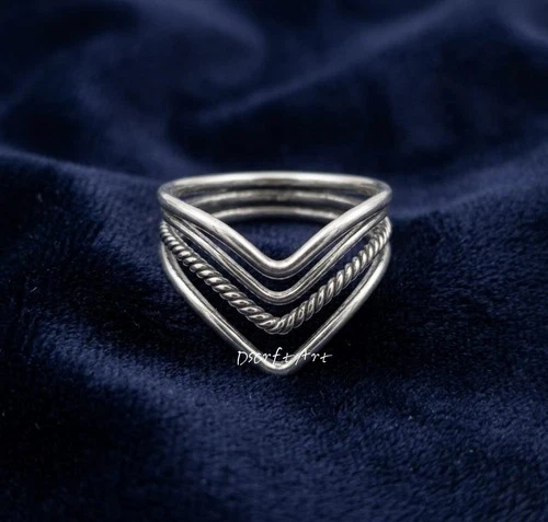 925 Sterling Silver V-Shape Chevron Ring for Women | Boho Handmade Thumb Ring