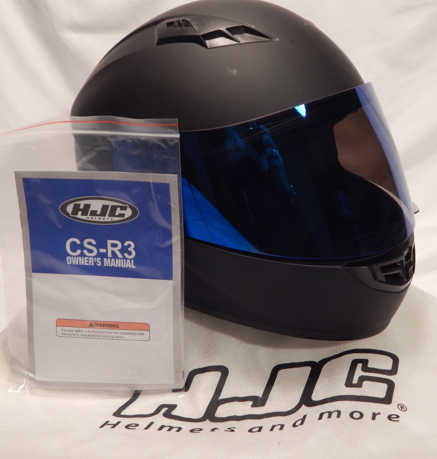 HJC Motorcycle Helmet CS-R3 Flat Matte Black Size M Full Face Blue Mirror Shield