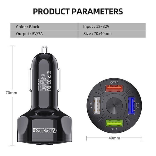 4 Port USB Fast Car Charger USB for Samsung IPhone Android Cell Phone - Afbeelding 9 van 12