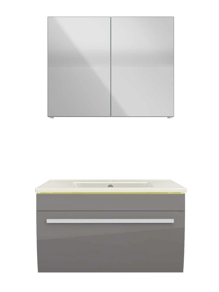 Badmöbel Set Gently 3 V1 Weiß/Grau MDF Waschtisch 70cm - Bild 1 von 4