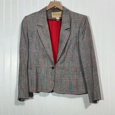 Vintage John Meyer Blazer 12 Plaid Check Jacket Red Lining 90s Office Core USA