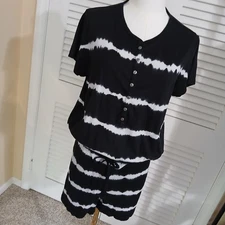 American Living XL black and white striped shorts romper 100% cotton drawstring