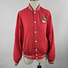 Vintage 70's 80's Sears Outerwear Cleveland Indians Snap Nylon Bomber Jacket L 