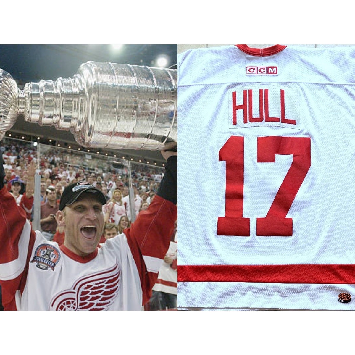Brett HULL #17 Detroit Red Wings CCM jersey XL white NHL hockey 