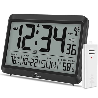 Atomic Clock with Indoor Outdoor Temperature - 8.5'' Digital Clock Batt