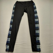 Vermont Flannel Co Black Legging Blue Green Plaid Side Stripe Lined Med USA MADE