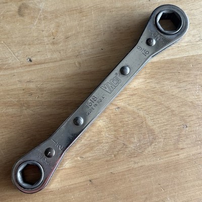 Vaco 1/2'' x 9/16'' Ratcheting Double Box End Wrench 6 Point 1618 USA