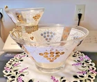 MCM Anchor Hocking Chip n Dip Set with Clip Golden Grapes Pattern 3 Pc Set MINT