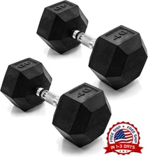 Mancuernas recubiertas con barra, 40 libras (par), mango cromado NUEVO US