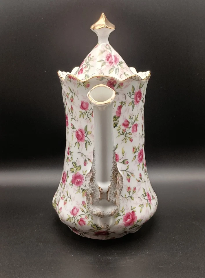 Cafeteira/bule vintage Lefton Rose Chintz com tampa, floral pintado à mão... - Imagem 4 de 4