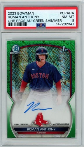2023 Roman Anthony Bowman Chrome Auto Green Shimmer /99 PSA 8 Red Sox