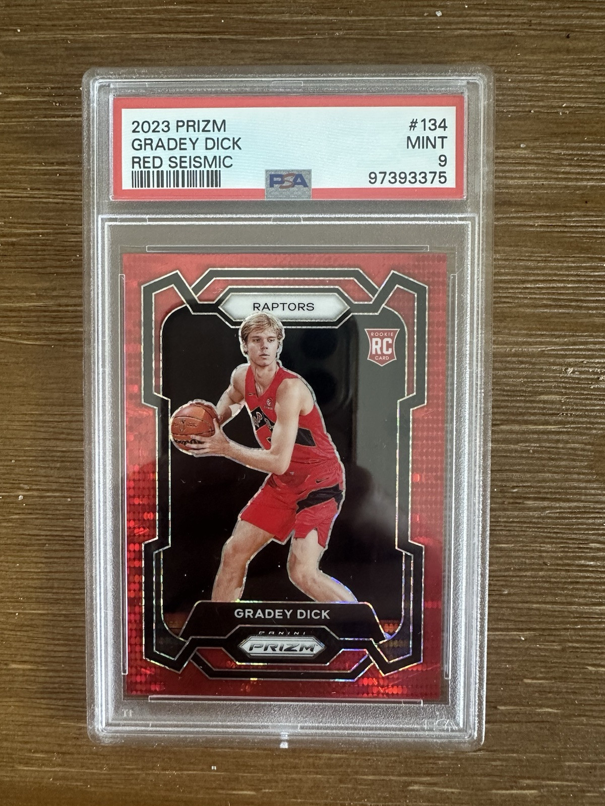 2023-24 Panini Prizm Gradey Dick Red Seismic Prizm /299 Rookie RC #134 PSA 9