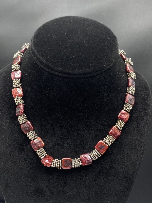 Sterling Silver Freshwater Pearl Square Beaded Necklace 54.8g