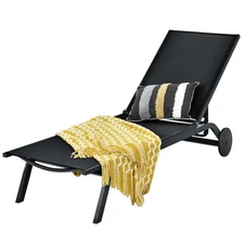 Goplus Patio Lounge Chair Chaise Reclining Aluminum Fabric Adjustable Black