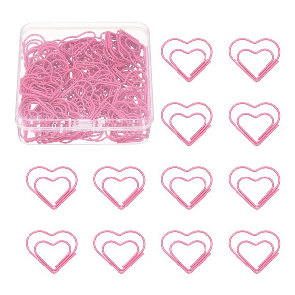 100 StüCk HerzföRmige BüRoklammern FüR Metall Mit Kunststoffbeschichtung, Rosa-image