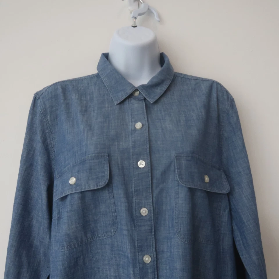 Vestido Jean Lands EndDenim Grande Botón Bolsillos Frontales Country Cuello Occidental Foto 2 de 4