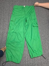 Green Y2K Parachute Cargo Pants Medium Baggy Wide Leg Streetwear