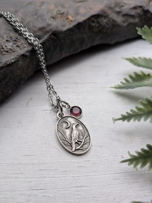 Crow Necklace With Birthstone / Raven Necklace / Black Bird Jewelry Gifts