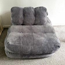 Grey Solid Corduroy Armless Floor Armchair Lounger 190x87x22cm