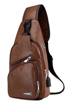 Anti-Theft Men's Sling Crossbody Bag Chest Shoulder Messenger Backpack USB Port.