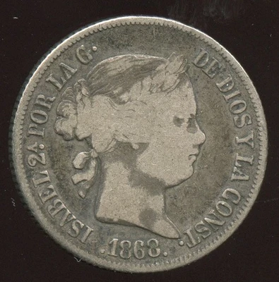 Philippines Isabelle II 20 Centavos 1868 KM# 146 - Photo 1/2